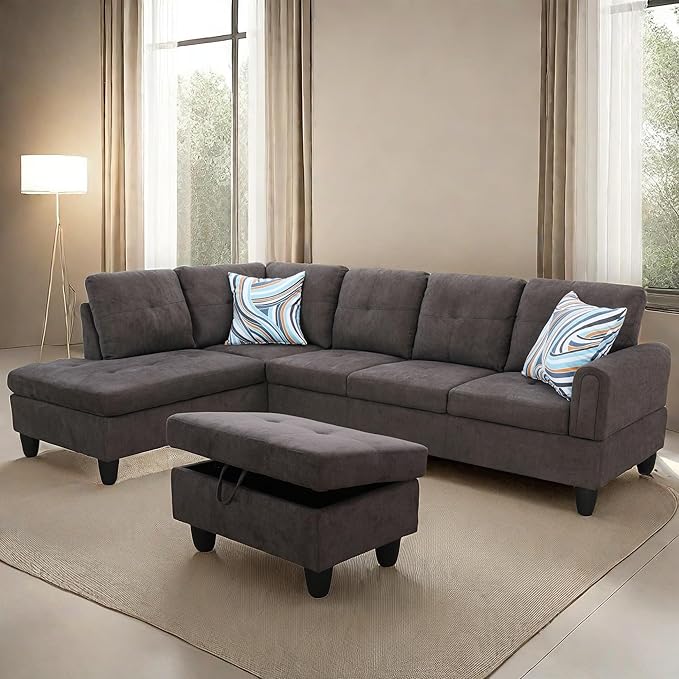 L Shaped Sectional Couches Modern Convertible Lounge Sofa with Ottoman Storage Comfy Modular Sectional Sofa for Living Room Furniture Sets Small Spaces Bedroom Coffee