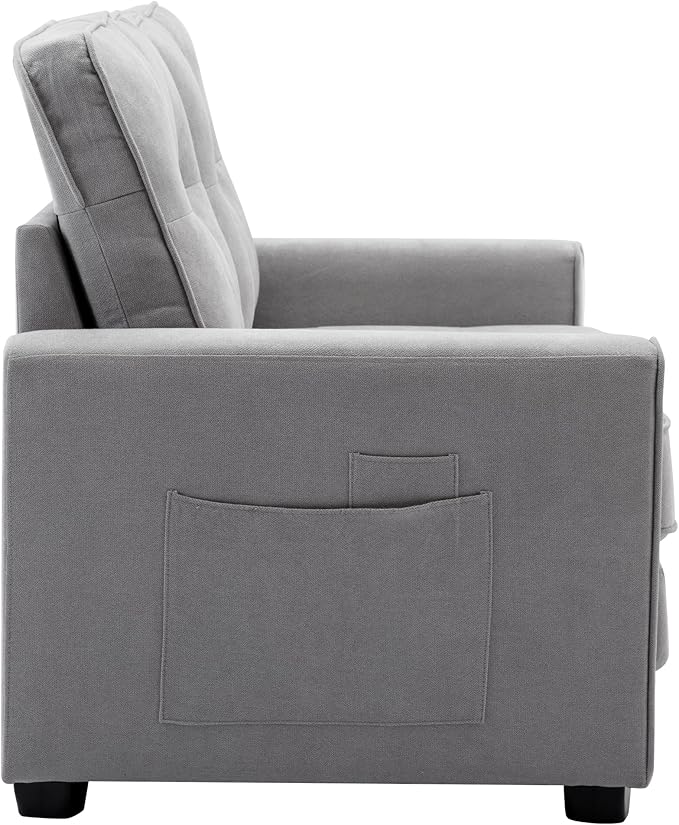 ERYE 3 Fold Tufted Upholstered Futon Sofa Bed Modern Convertible Foldable Floor Loveseat Sofabed with Pull Out Sleeper Couch Daybed W/Side Pockets for Living Room