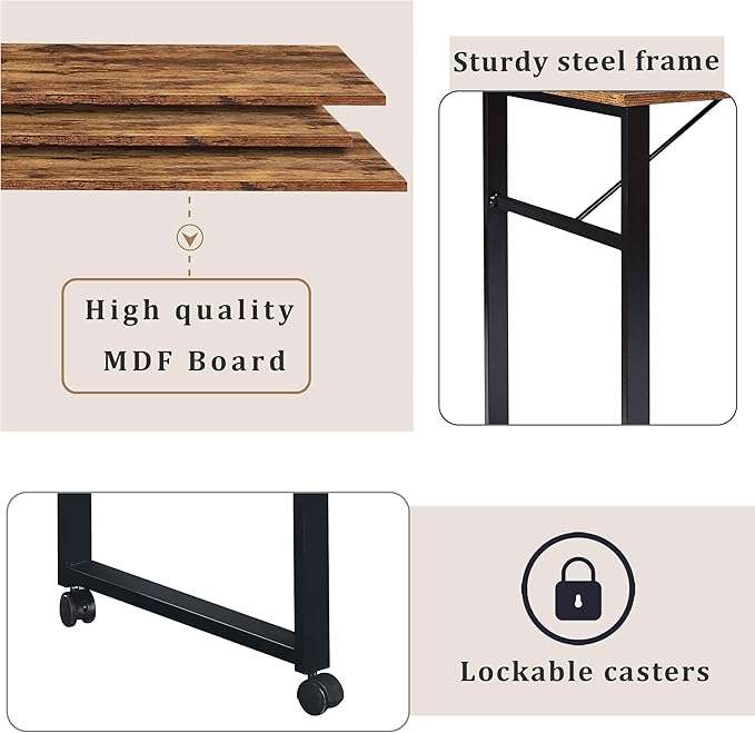 Home Office Computer Desk L Shaped Corner Table Rotating Computer Table with 5 Tier Bookshelf Four Installation Methods Lockable Casters (Tiger)