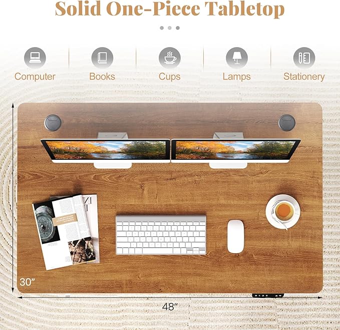 Tangkula Universal Wood Table Top 48” x 30” Solid One-Piece Desktop for Standard &amp Sit to Stand Desk Frame Rectangular Workbench Top Board with Cable Holes Countertop DIY Coffee Bar Tabletop