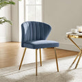 HULALA HOME Velvet Dining Chairs Modern Small Armless Accent Chair with Gold Metal Legs Living Room Upholstered Cute Side Chair Elegant Tufted Back Vanity Chair for Bedroom Slate-Blue
