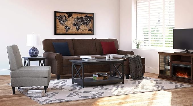 Serta Copenhagen Modern Accent Chair Button Tufted Backrest Sinuous Spring Seat Cushion Rubberwood Legs Upholstery for Living Room Bedroom and Small Spaces Polyester Woven Fabric Gray