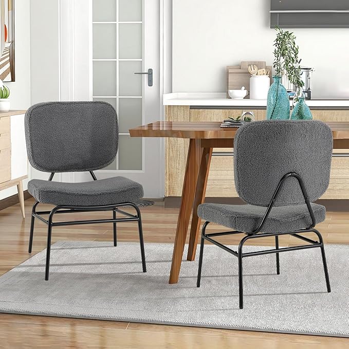 Giantex Modern Armless Accent Chair Set of 2 Sherpa Reading Chair w/Sponge Padding Adjustable Foot Pads &amp Metal Frame Upholstered Side Chair for Living Room Bedroom &amp Reading Room Grey