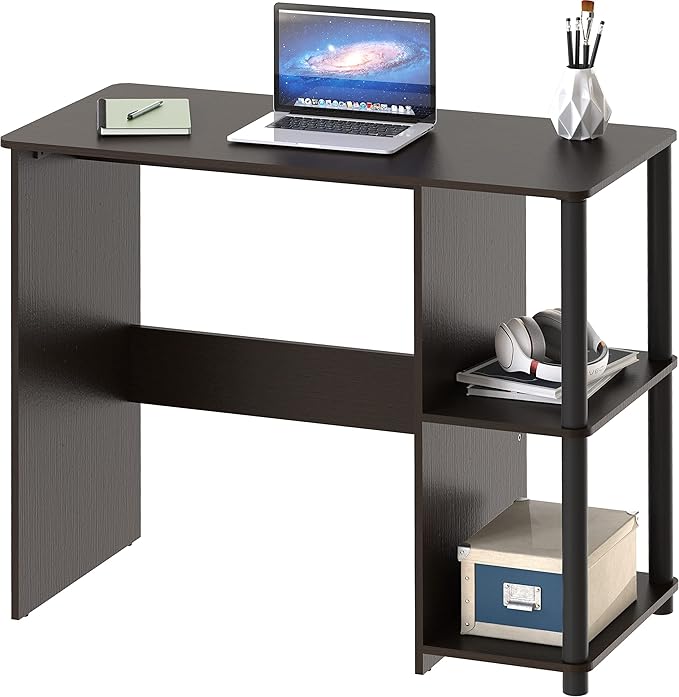 SHW 35-Inch Home Office Cyrus Desk with Open Storage Shelves Espresso