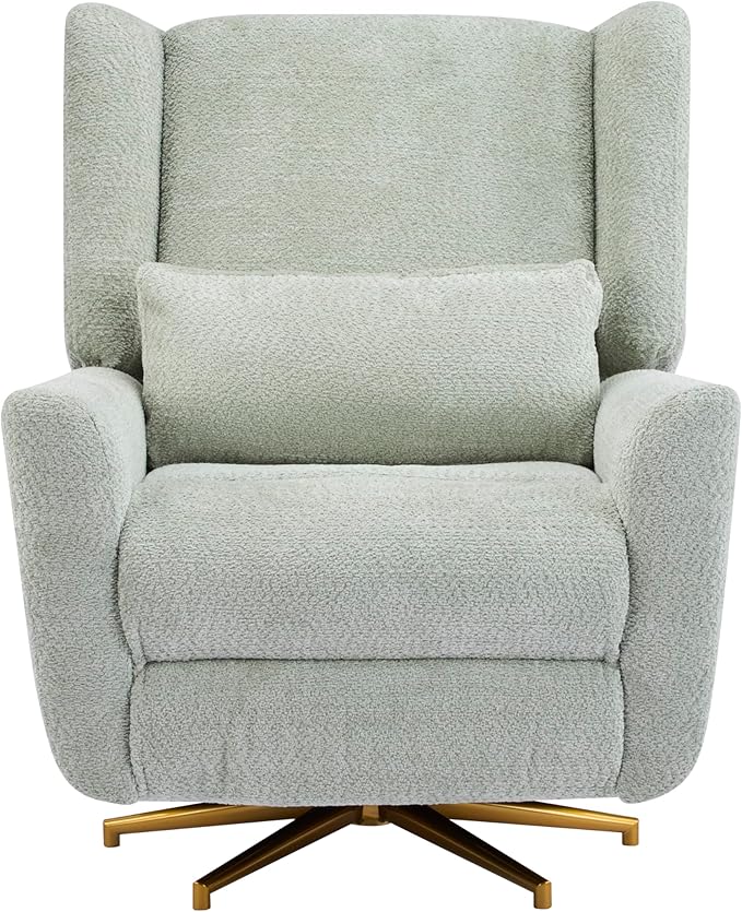 Christopher Knight Home Dolia Boucle Upholstered 360° Swivel Chair Push-Back Power Recliner Chair Iron Recliner Sofa with Rotation Living Room Lounge Sofa Adjustable Backrest Gold+Light Green