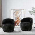 Swivel Barrel Chair Set of 2 360 Degree Boucle Swivel Accent Chair Upholstered Chenille Round Armchair Modern Small Reading Lounge Chair for Living Room Bedroom Office Black Chenille