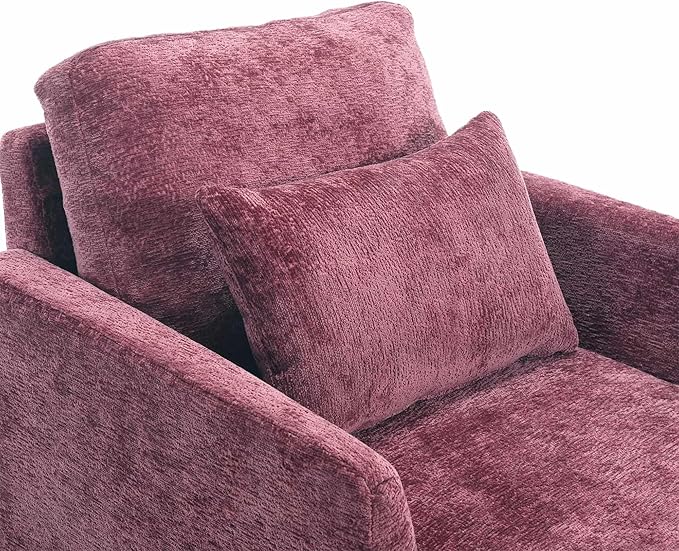 Wood Frame Armchair Modern Accent Chair Lounge Chair for Living RoomTufted Club Chair Mid Century Modern Arm Chairs with Studded Solid Wood Frame for Bedroom Reading(Wine red Chenille)