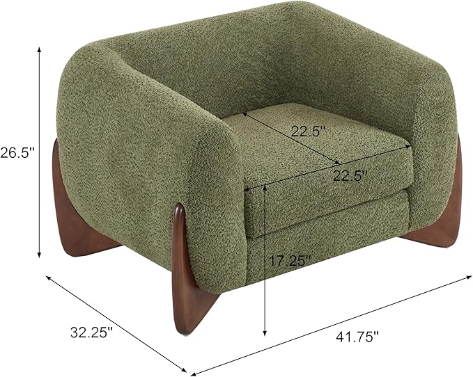 Christopher Knight Home Holly Modern Boucle Fabric Upholstered Club Chair for Living Room Home Office Apartment Relaxing Chair with Removable Cushion and Birch Wood Legs Olive Green+Walnut