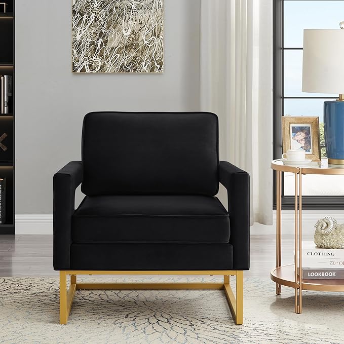 Accent Chair for Living Room Chairs Mid Century Modern Chair Lazy Chair Upholstered Lounge Arm Chair Reading Chair with with Gold Metal Base for Bedroom Apartment Office Studio Waiting Room