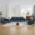 Kingfun Faux Leather Sofa with Loveseat and Chair 2 &amp 3 Seater Couch Mid Century Modern Couches with Solid Wood Legs for Living Room &amp Bedroom Navy Blue