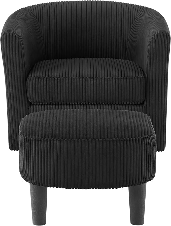 Swivel Accent Chair 360° Comfy Recliner Corduroy Arm Chair Single Sofa with Ottoman for Living Room BedroomBlack