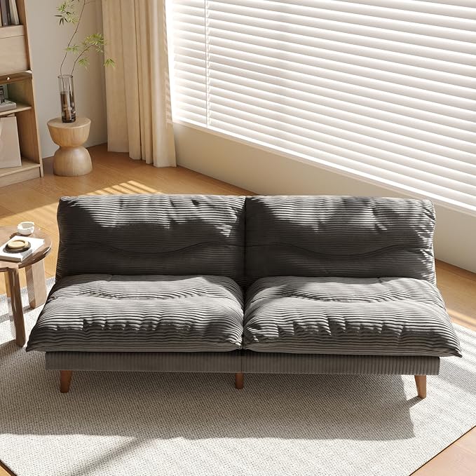 LLappuil Futon Sofa Bed 69 inch Futon Couch with Adjustable Backrest Corduroy Convertible Sleeper Sofa Bed Folding Sleeper Recliner Loveseat for Apartment Living Room Office (Grey)