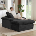 Oversized Chaise Lounge Chair Indoor Upholstered Corduroy Couch with 3 PillowsComfy Fluffy Cloud CouchSingle Sleeper Sofa Chair for Livingroom (Black+Ottoman 52W X 70.87D)