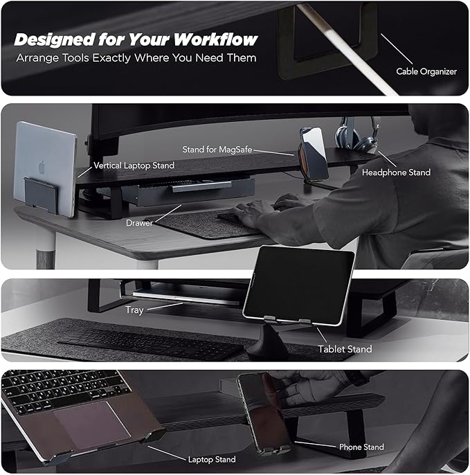 Moodular Add-ons Storage Drawer [Accessory Only - Requires Moodular Wooden Monitor Stand Slide Rails for Use] Black MSA-DR