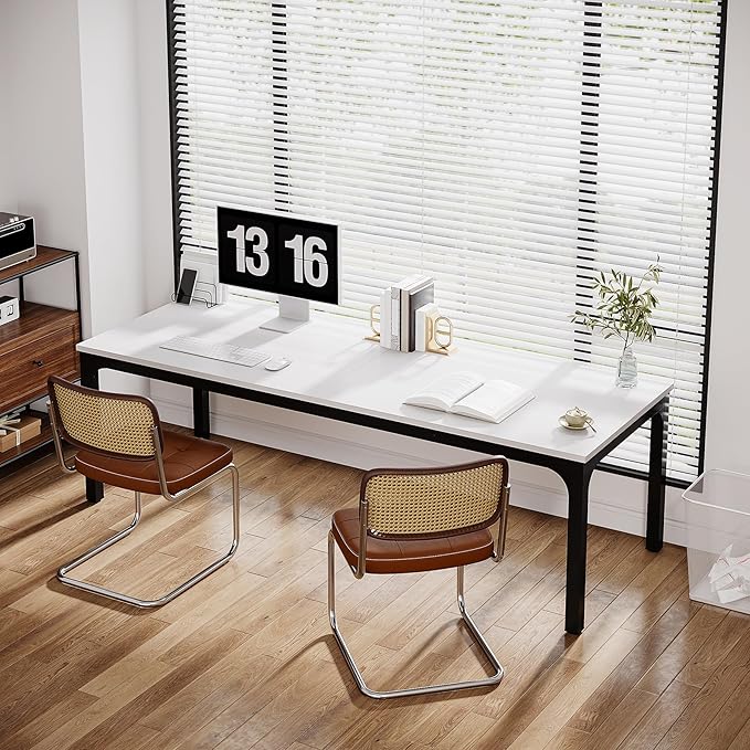 Tribesigns 2-Person Home Office Desk 78.7 Extra Long Computer Desk Double Workstation for Home Office Work Desk for Two People (White + Black)