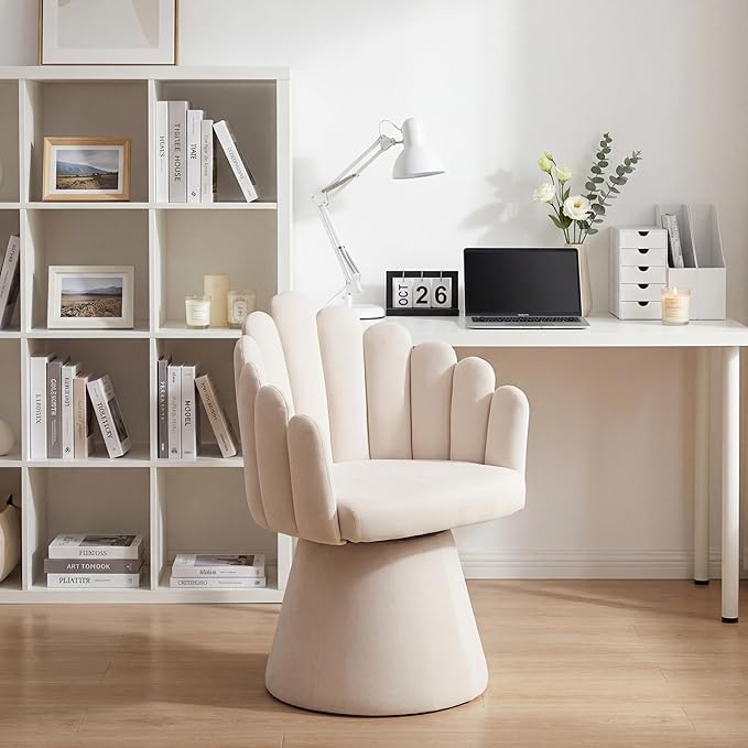 Modern 360 Degree Swivel Accent Chairs Set of 2 Barrel Living Room Chair with Curve Back and Armrest Comfy Round Vanity Chair Reading Armchair Single Sofa for Bedroom/Waiting Room Beige