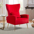 Modern Living Room Chairs Velvet Accent Chair Armchair with Lumbar Pillow High Back Bedroom Chairs Vanity Chair Barrel Chair Arm Chair with Gold Legs Red