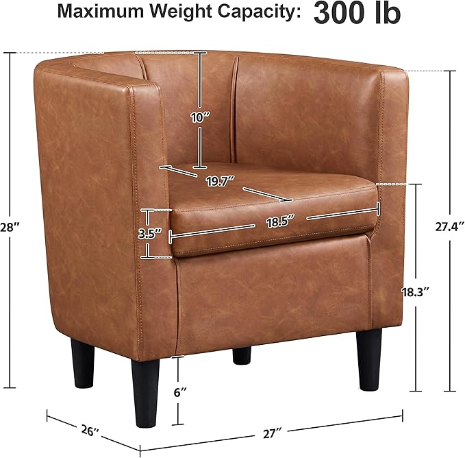 Yaheetech Accent Chair PU Leather Modern and Comfortable Armchairs Upholstered Barrel Sofa Chair for Living Room Bedroom Waiting Room 2PCS Brown