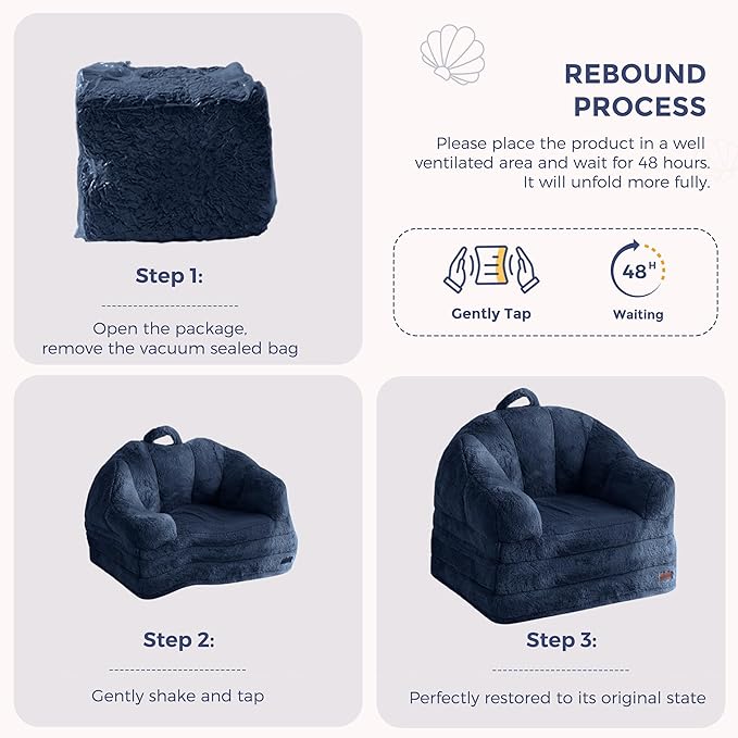 MAXYOYO Folding Sofa Bed 2 in 1 Convertible Sofa to Lounger Comfy Single Bean Bag Chair for Adults Floor Sleeper Couch with Handle Faux Fur Couch Bed for Living Room Bedroom Navy