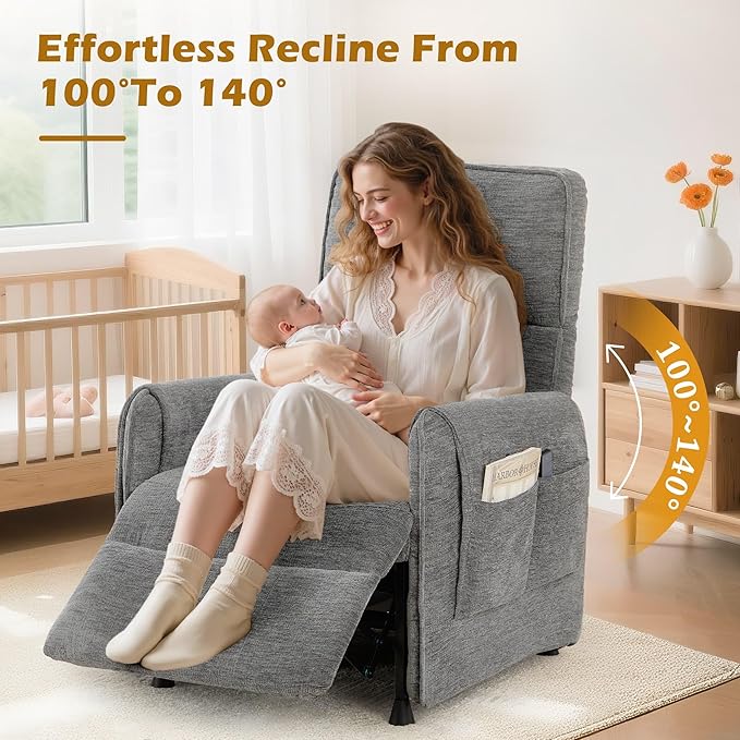 Power Recliner Chair Recliner Chairs for Adults with Memory Function Small Recliners for Small Spaces Electric Reclining Chair with Side Pockets Remote and Pillow Living Room Chenille