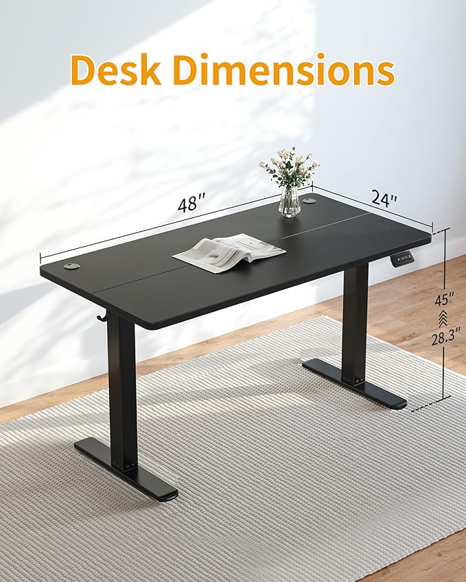 CubiCubi Electric Standing Desk 48 x 24 Inches Height Adjustable Sit Stand Desk Ergonomic Home Office Computer Workstation Black