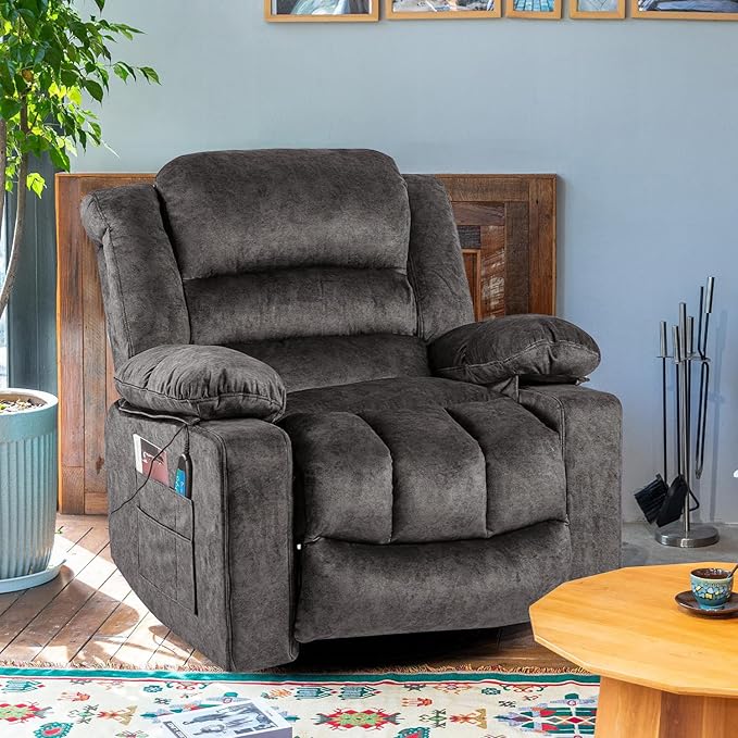 Recliner Chair Rocker Modern Ergonomic Lounge 360 Degree Swivel Single Sofa Seat Living Room Lounge Recliners (360 Swivel Dark Gray A - Flannel)