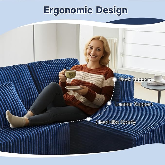 143 Oversized Cloud Boneless Couch with Chaise Modern Modular Sofa with Deep Seat Various Combinations Upholstered Couches for Living Room No Assembly Required Blue
