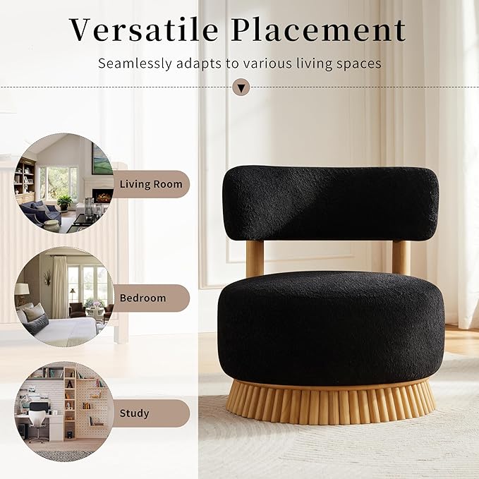 Christopher Knight Home Eloise Modern Accent Chair for Living Room Boucle Upholstered Single Lounge Sofa Chair with Wooden Frame Comfy Reading Chair for Bedroom Black+Natural