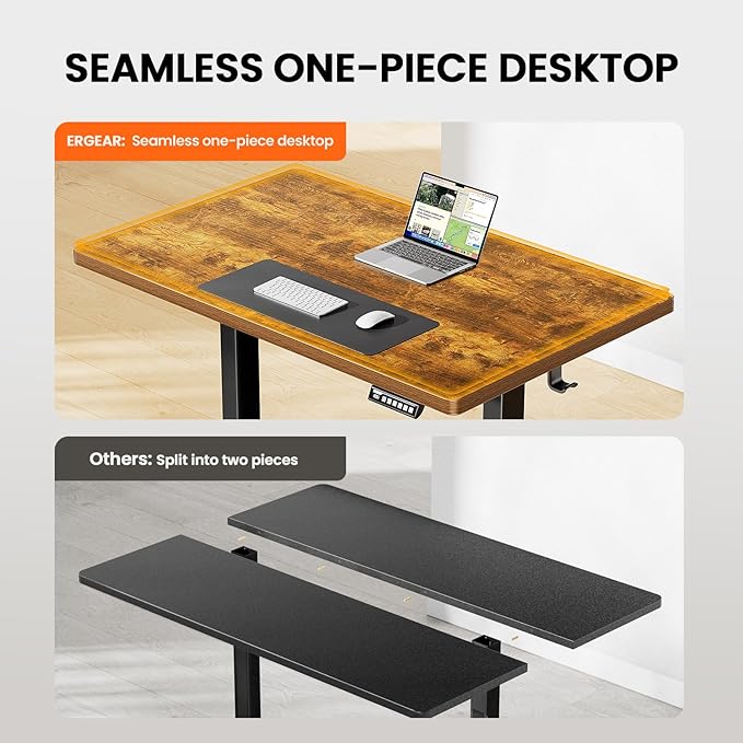 ErGear Standing Desk 48 x 30 inch Whole-Piece Desktop Height Adjustable Electric Sit Stand Desk with 4 Height Memory Setting Ergonomic Desk for Home Office Vintage Brown EGESD74V