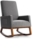 Giantex Upholstered Rocking Chair Modern Fabric Armchair w/Wood Base Side Pocket Linen Padded Seat High Back Accent Glider Rocker Chair Mid-Century Leisure Chair for Nursery Living Room (Gray)