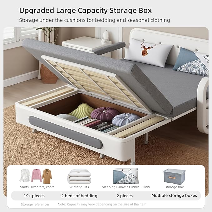 Pull-Out Sofa Daybed with Trundle Versatile Futon Couch with Sleeping Function and Storage Space Sofa Bed for Small Rooms and Living Rooms Dark Grey and White (50.3)