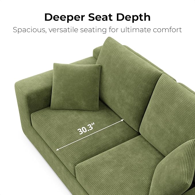 LIKIMIO 78 Loveseat Sofa in a Box Cloud Boneless Couch for Living Room with Comfy Deep Seat No Assembly Required Modern Upholstered Corduroy Sofa Apartment Home Office Green