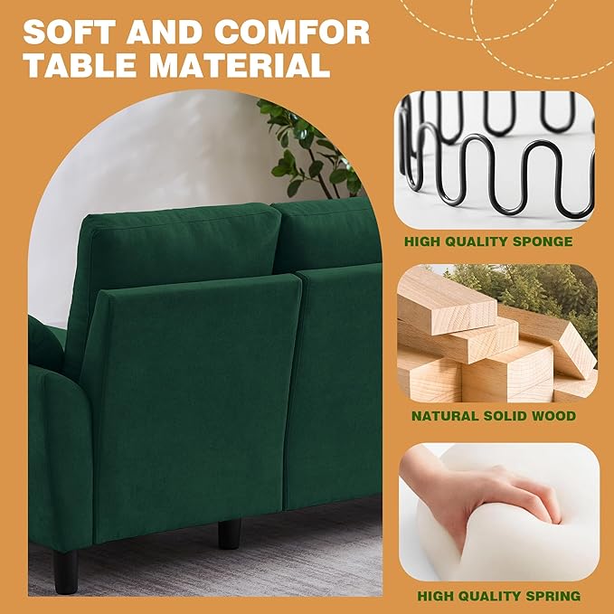 Convertible Sectional Sofa Set Modern L Shaped 3 Seat Sofa with Reversible Ottoman and Accent Chair Linen Sectional Couches for Living Room Green