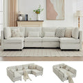 112 Modular Sectional Sofa with Storage-U Shaped Sectional Sofa for Living Room Convertible Cloud Sectional Couch with Chaise 6 Seat Couch with Cushions Adjustable Backrest Design Beige