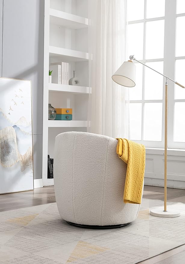 Modern Teddy Swivel Chair Round Accent Sofa Chair Club 360 Degree Swivel Barrel Chair Leisure Arm Chair for Living Room Hotel Bedroom Office (White)