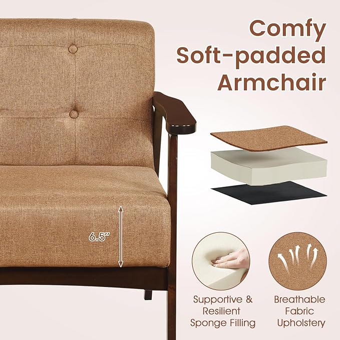 GORELAX Fabric Accent Chair Upholstered Side Lounge Armchair with Wood Frame &amp Tufted Design Mid Century Modern Chair Comfy Reading Chair for Living Room Bedroom Office (2 Beige)