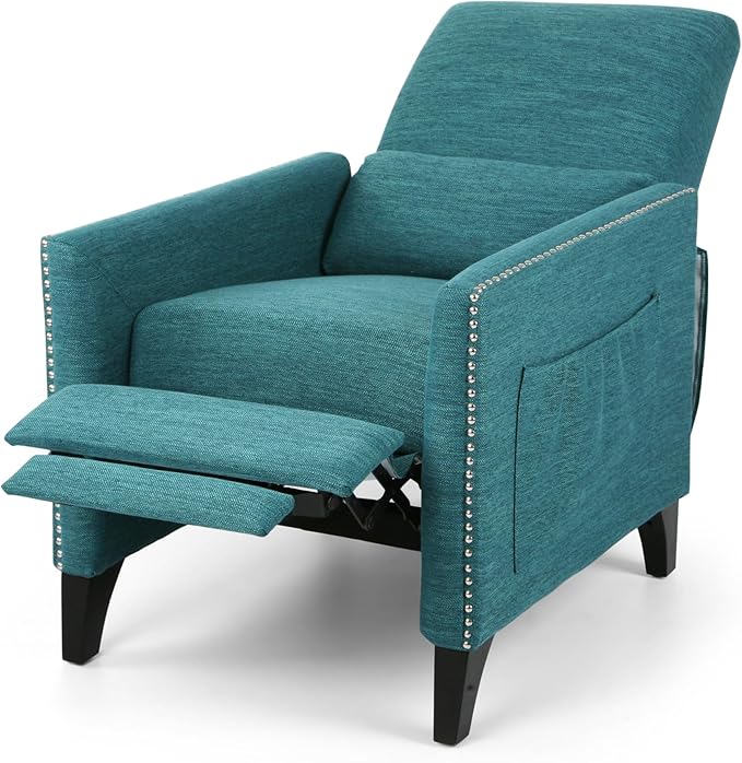 Mid-Century Fabric Rocker Recliner Chair with Tufted Design Adjustable Single Recliner Sofa with Thicker Seat Cushion with Pocket for Living Room Bedroom Apartment (Teal Style2)