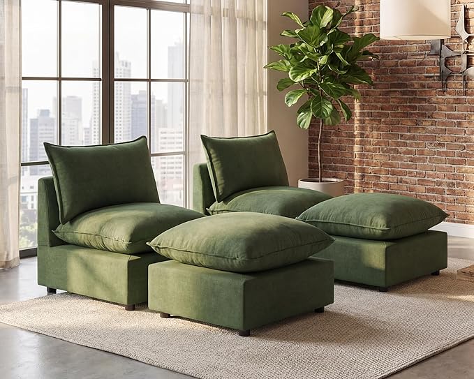 VANOMi Modular Ottoman Stool Cube Footrest Replacement for Sectional Sofa Upholstered Ottoman Seat Green
