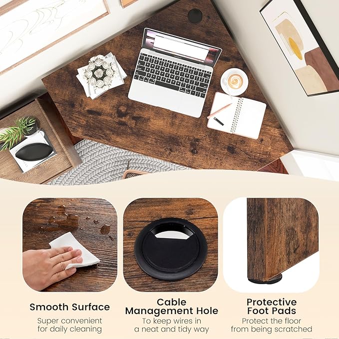 HOMGX Corner Computer Desk Triangle Desk with Storage Shelves Small Corner Desk for Small Spaces Corner Vanity Desk for Home Bedroom Living Room Office (Coffee)