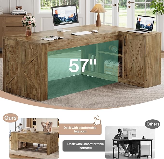 Tribesigns 71 L-Shaped Executive Desk with File Cabinet Large Office Computer Table with Storage Shelves Professional Business Furniture Workstation for Home Office Rustic Brown