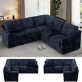 89 Inches Chenille Sectional Sofa with High Density Sponge Modern 5 Seats Corner Couch with Deep Seat Comfy Modular L Shaped Couch with Comfortable Back Cushions for Living Room Blue