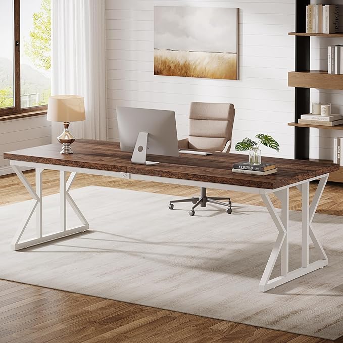 Tribesigns 78.74-Inch Large Executive Desk Industrial Home Office Computer Desk Simple Long Writing Study Table Business Furniture (Rustic Brown/White)