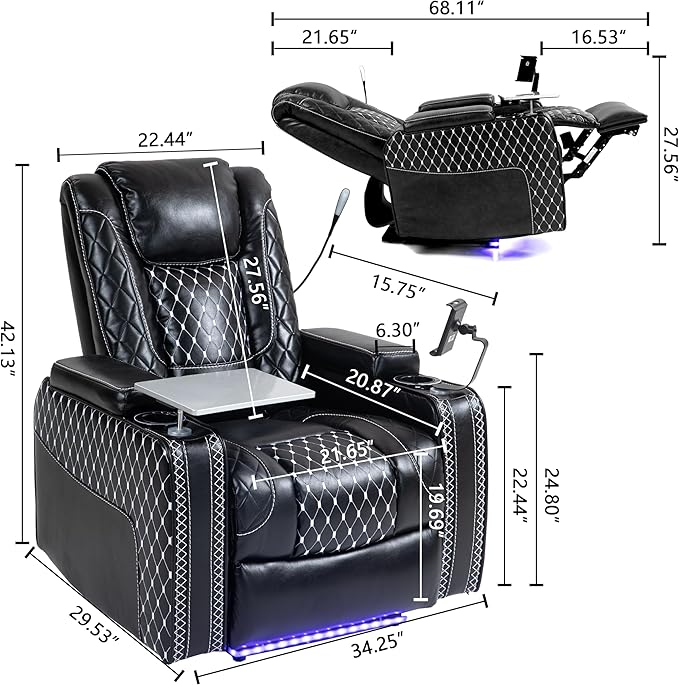 Power Zero Gravity Recliner Chair for Adults Breathable Leather Electric Recliners Adjustable Home Theater Seating with Smart Cup Holders USB Ports Hidden Arm Storage Tray Table