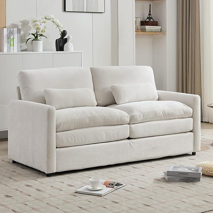 68.1 Oversized Cozy Upholstered Loveseat Sofa Oversized Comfy Comfy Cloud Sofa Double Cushion Loveseat Sofa Plush Cushion Sofa Couch for Living Room Office Apartment (Beige-2c)