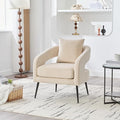 Mid Century Modern Accent Armchair - Velvet Upholstery with Removable CushionRound Arms &amp Sturdy Metal LegsComfortable Reading Chair for Living RoomBedroomApartment - Beige FabricBlack Legs