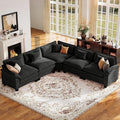 CDCASA 117 Oversized Modular Sectional Sofa with Corner Comfy V-Shaped Cloud Couch 5-Seater Chenille Deep Seat Modern Sofa Couch for Living Room DIY Combination Black