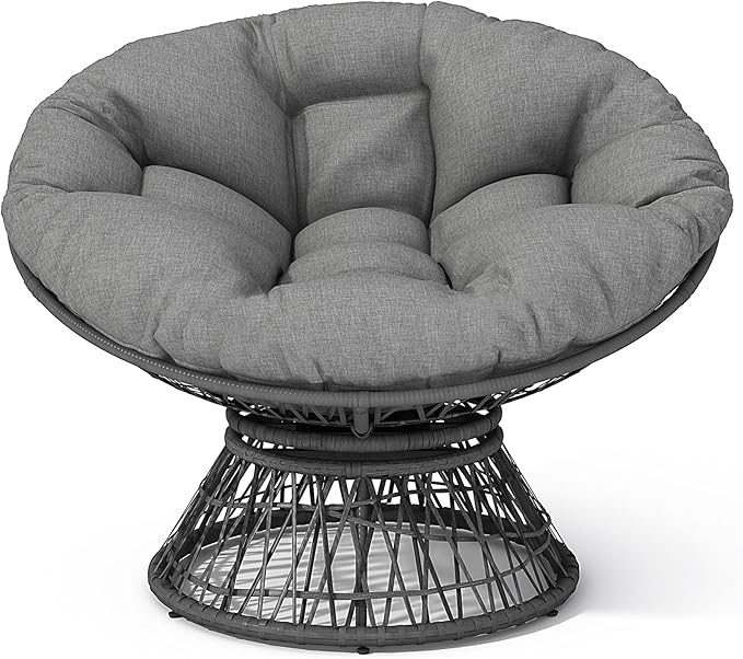 Oversized Papasan Chair with Adujusble Base Boho Reading Nook Chair with Thick Cushion for Adults Bedroom Living Room 360 Swivel (Grey 41.5)