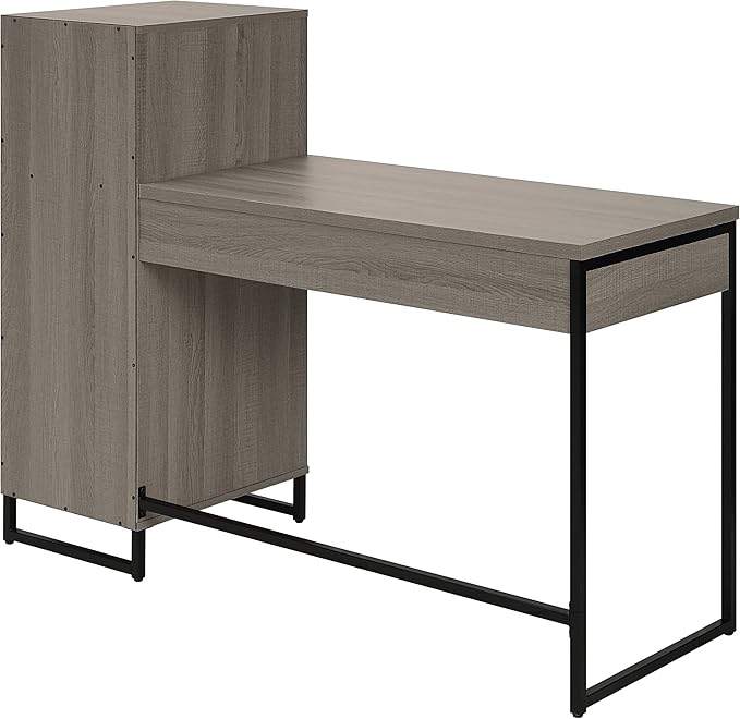 OSP Home Furnishings Hagney Lane Worksmart Sit-to-Stand Desk with 3 Adjustable Positions and Extra Shelves Farm Oak
