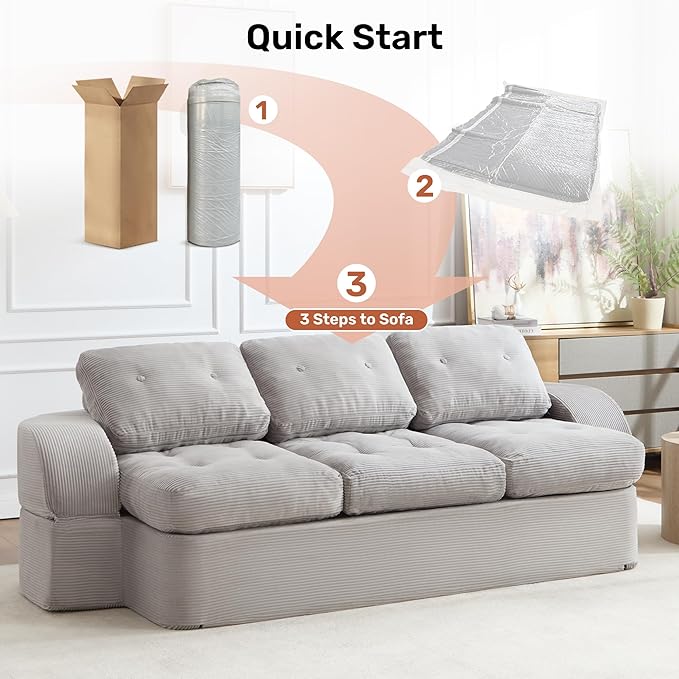 Convertible Sofa Bed3-Seater Boneless Couches for Living Room 2 in 1 Folding CouchFold Out Floor Couch with PillowsCloud Floor LoveseatFloor Futon Sleeper for Living Room Bedroom LoungeLightGray