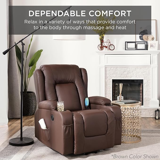 Best Choice Products Modern Linen Electric Power Lift Chair Recliner Massage Chair Adjustable Furniture for Back Legs w/ 3 Positions USB Port Heat Cupholders Easy-to-Reach Button - Ivory